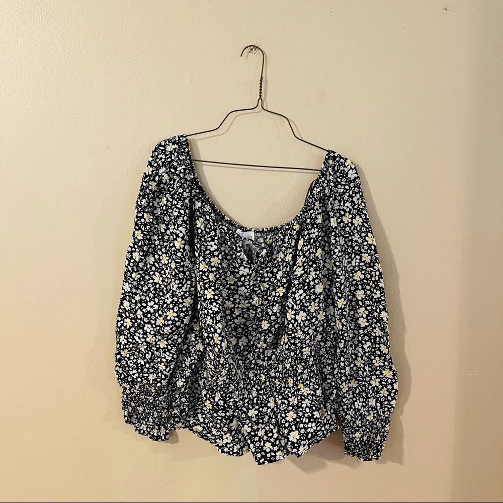 NWT Black Floral Smocked Blouse